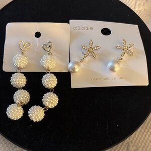 Cloie Gold Starfish Pearl Drop Earrings - White Pearlescent